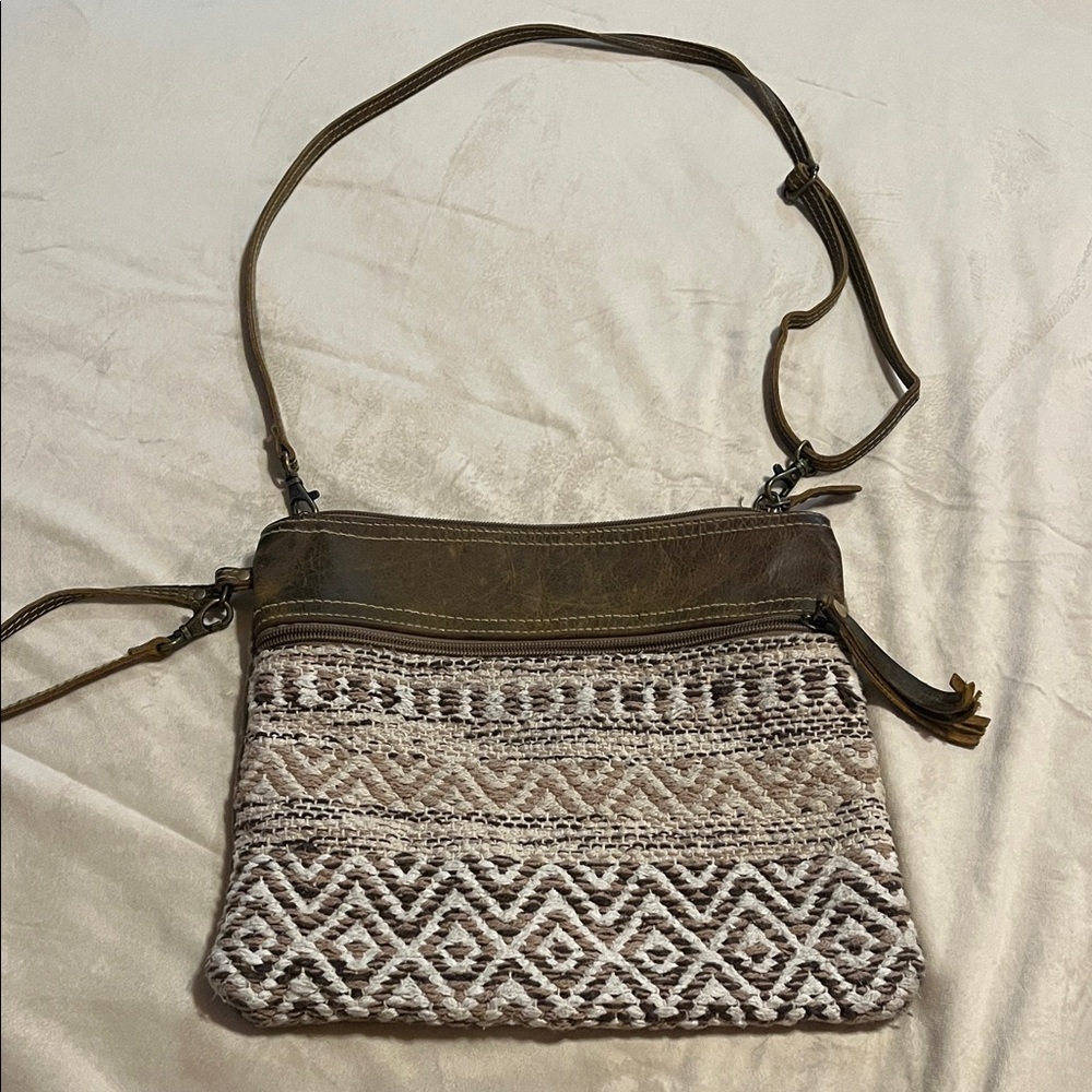 Myra Bag Tan and Cream Geometric Crossbody
